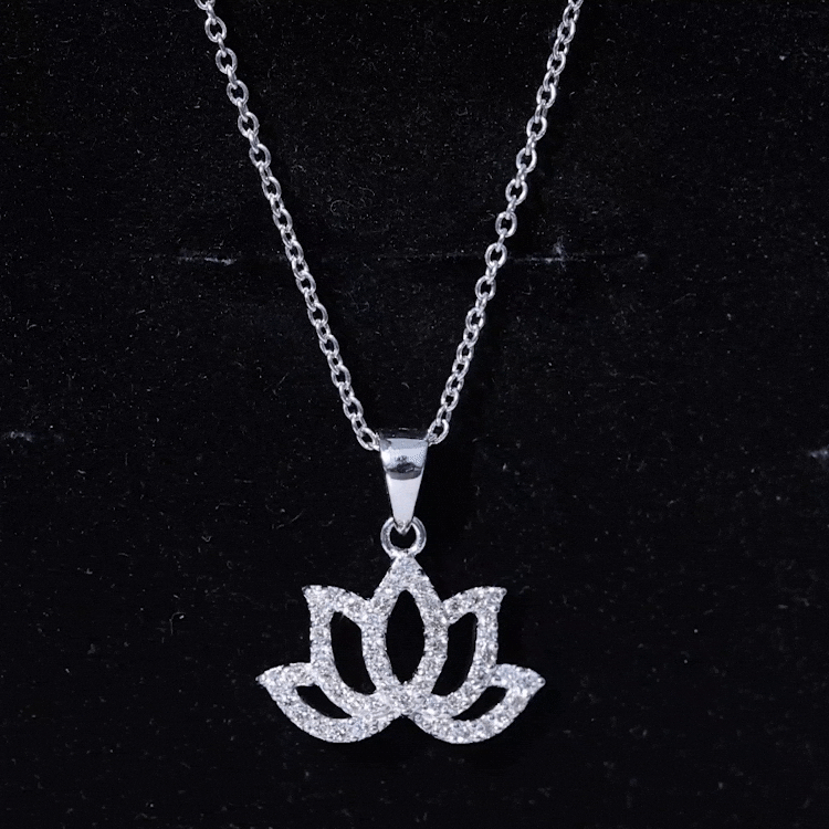 Diamond Lotus Flower Necklace in Pave Setting Lab - ( EF-VS ) - Rosec Jewels