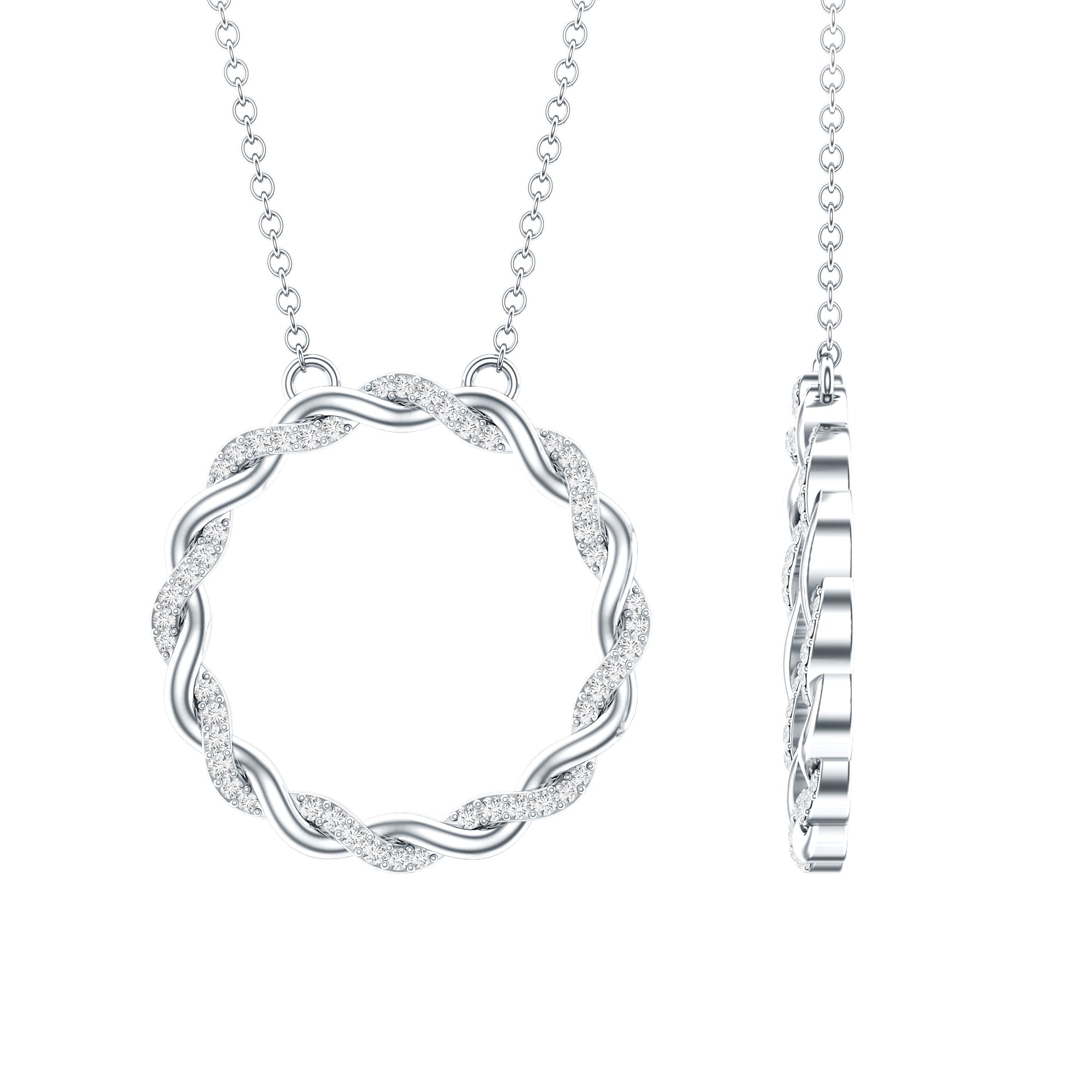 Diamond Twisted Eternity Necklace in Pave Setting Lab - ( EF-VS ) - Rosec Jewels