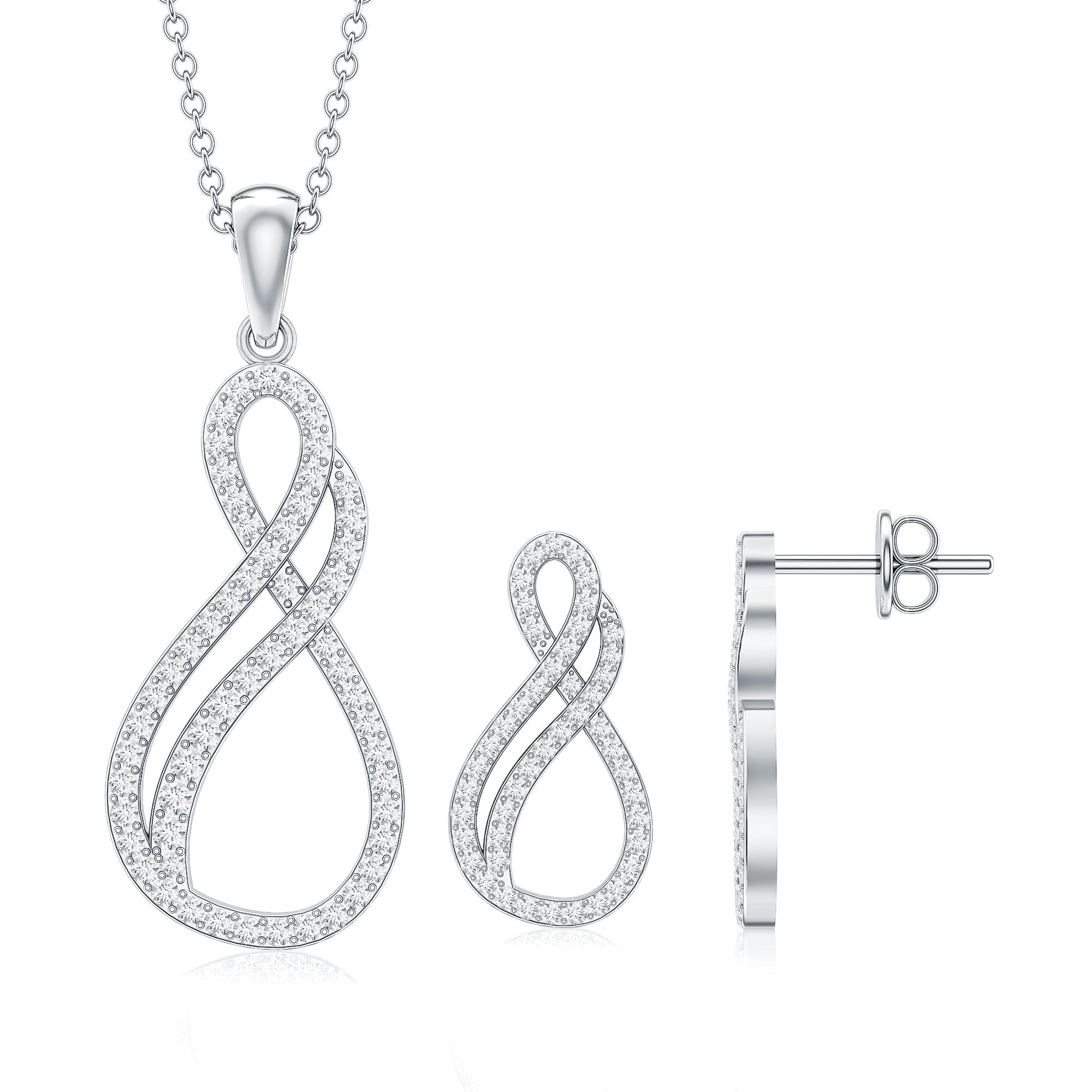 Diamond Infinity Necklace Earrings Set For Women Lab - ( EF-VS ) - Rosec Jewels