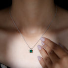 1.2 CT Princess Cut Created Emerald Solitaire Pendant for Women Lab Created Emerald - ( AAAA ) - Quality - Rosec Jewels