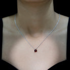Solitaire 1.4 Carat Garnet Princess Cut Pendant Necklace with Chain AAA 92.5 Sterling Silver - Rosec Jewels