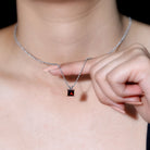 Solitaire 1.4 Carat Garnet Princess Cut Pendant Necklace with Chain AAA 92.5 Sterling Silver - Rosec Jewels