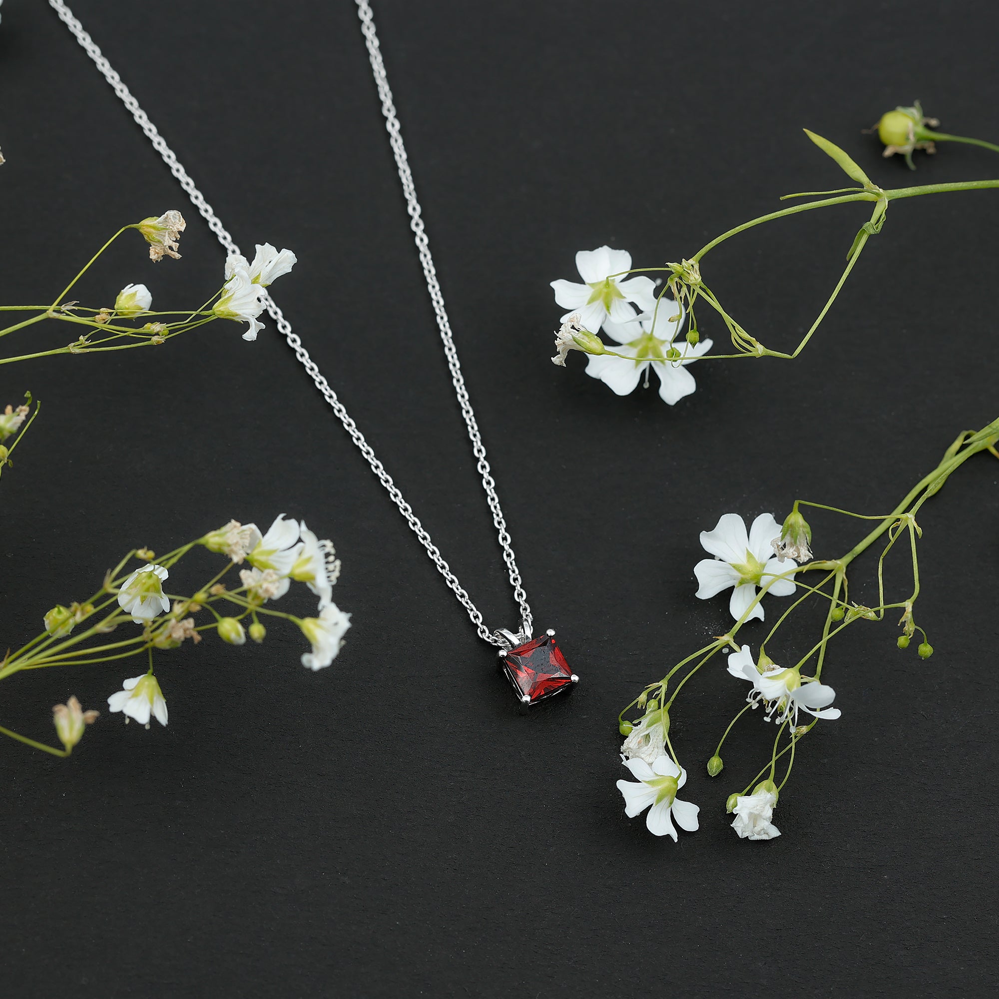 Solitaire 1.4 Carat Garnet Princess Cut Pendant Necklace with Chain AAA 92.5 Sterling Silver - Rosec Jewels