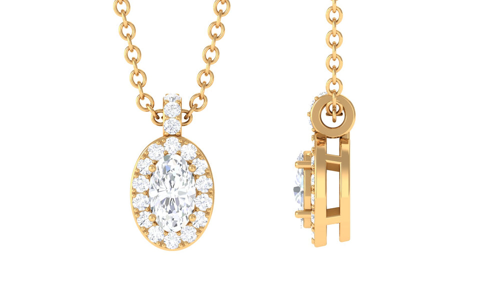 Oval Diamond Halo Pendant Necklace - Rosec Jewels