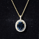 3 CT Oval Cut London Blue Topaz and Diamond Halo Pendant London Blue Topaz - ( AAA ) - Quality - Rosec Jewels