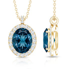 Genuine 2.5 Carat Oval Cut London Blue Topaz and Diamond Necklace AAA - Rosec Jewels