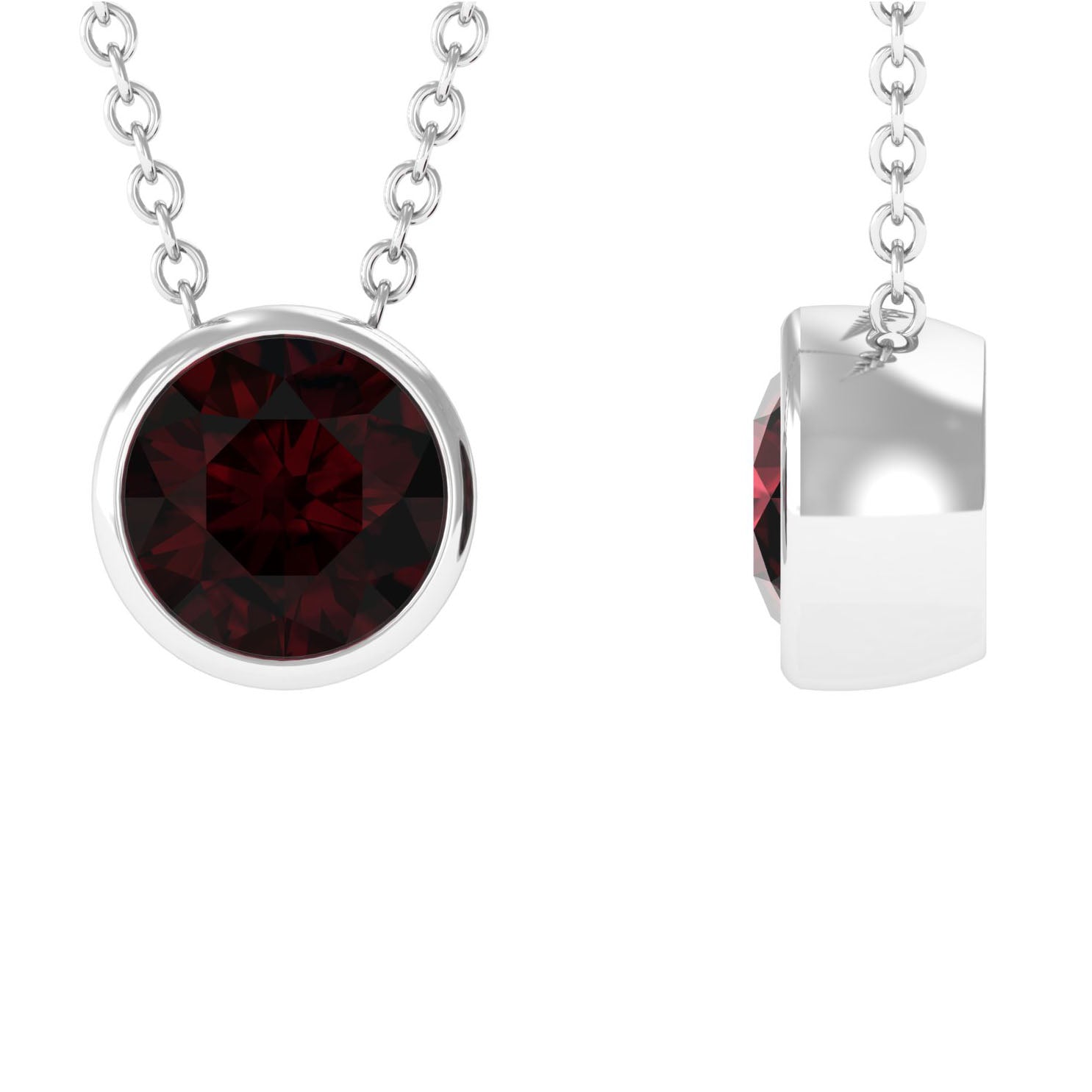 7 MM Simple Gold Solitaire Pendant Necklace with Garnet