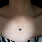 8 MM Solitaire London Blue Topaz Silver Necklace in Bezel Setting - Rosec Jewels