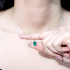 Pear Cut Lab Grown Emerald Solitaire Pendant Necklace With Chain AAAA - Rosec Jewels