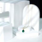 Pear Cut Lab Grown Emerald Solitaire Pendant Necklace With Chain AAAA - Rosec Jewels