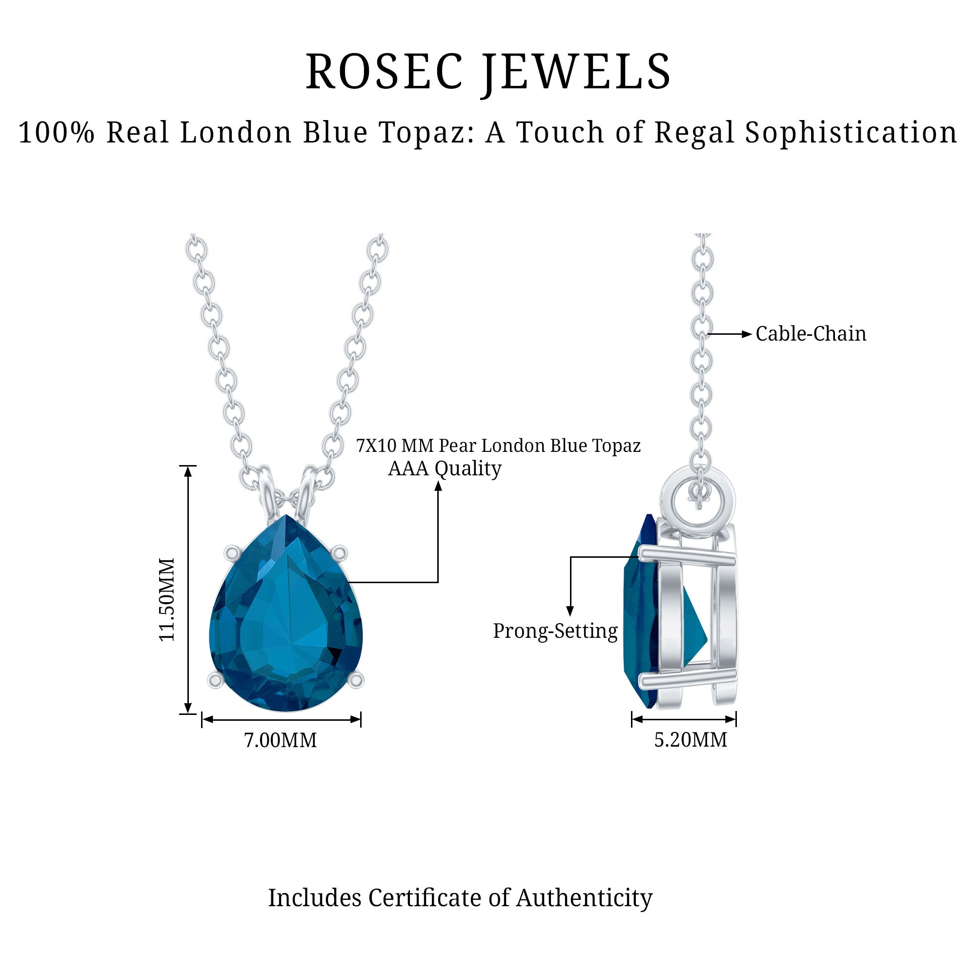 Luckyshine Teardrop Heart London Blue Rainbow Tourmaline Pendant Necklace, Lab-Created, Silver Finish