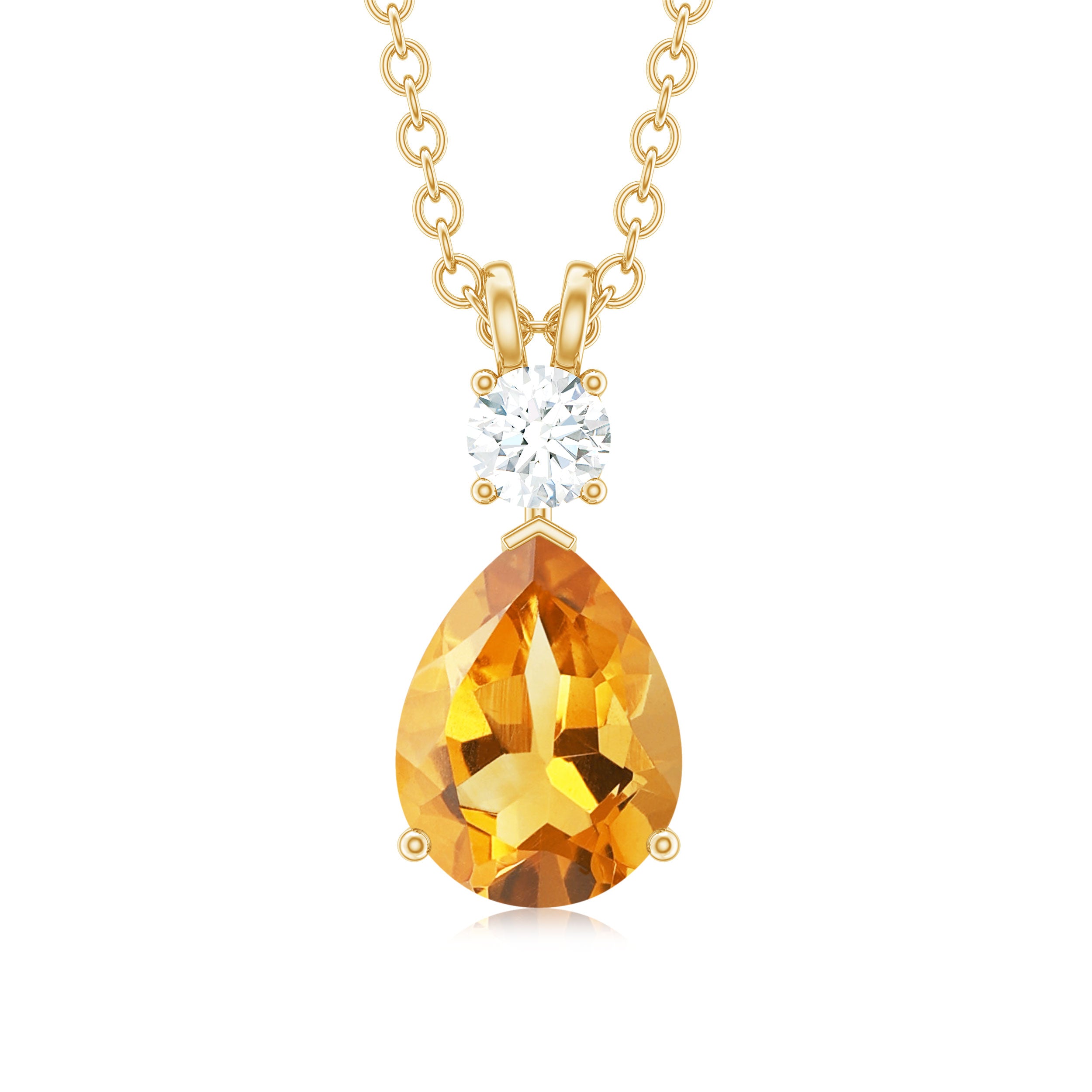 Citrine Teardrop Pendant Necklace with Moissanite Citrine - ( AAA ) - Quality - Rosec Jewels