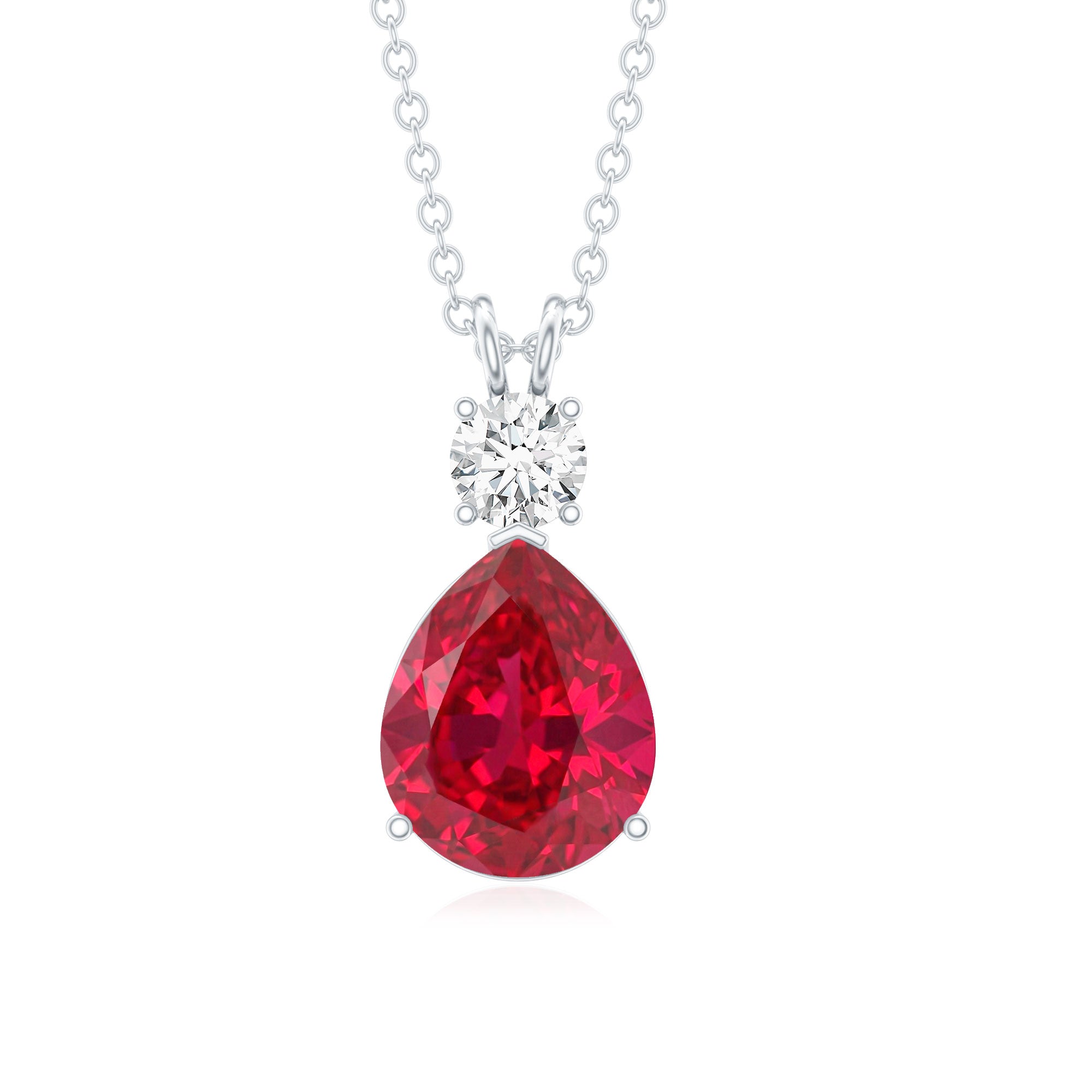 2.9 Carat Lab Created Ruby Teardrop Pendant with Diamond AAAA - Rosec Jewels