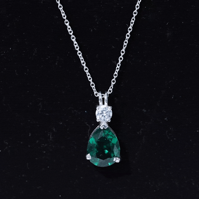 Created Emerald and Zircon Modern Teardrop Pendant Lab Created Emerald - ( AAAA ) - Quality - Rosec Jewels