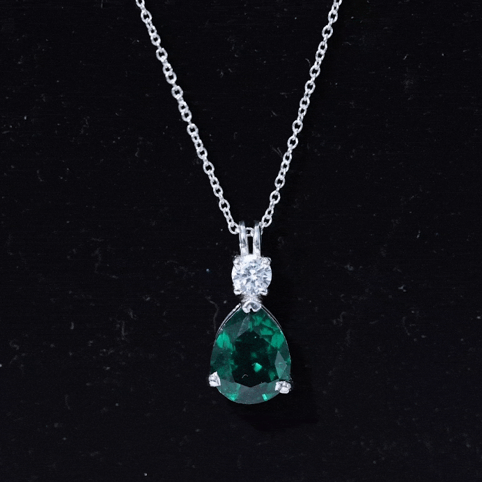 Lab Grown Emerald Teardrop Pendant with Moissanite AAAA - Rosec Jewels