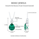 Certified Lab Grown Emerald Teardrop Necklace with Silver Chain AAAA 92.5 Sterling Silver - Rosec Jewels