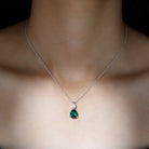 Created Emerald and Zircon Modern Teardrop Pendant in Silver - Rosec Jewels