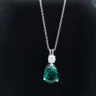 Certified Lab Grown Emerald Teardrop Necklace with Silver Chain AAAA 92.5 Sterling Silver - Rosec Jewels