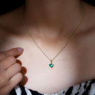 Certified Lab Created Emerald Heart Solitaire Necklace With Chain AAAA - Rosec Jewels