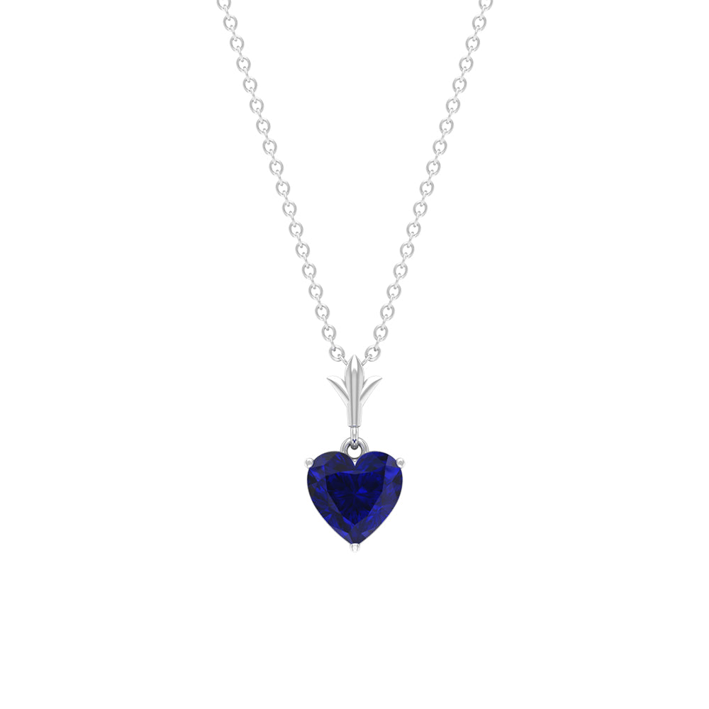 1 CT Heart Shape Lab Created Blue Sapphire Solitaire Pendant for Women Lab Created Blue Sapphire - ( AAAA ) - Quality - Rosec Jewels