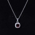 Natural 3 Carat Garnet Halo Necklace with Silver Chain AAA 92.5 Sterling Silver - Rosec Jewels