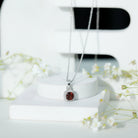Natural 3 Carat Garnet Halo Necklace with Silver Chain AAA 92.5 Sterling Silver - Rosec Jewels