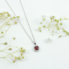 Cushion Cut Garnet and Moissanite Halo Pendant Necklace With Chain AAA - Rosec Jewels