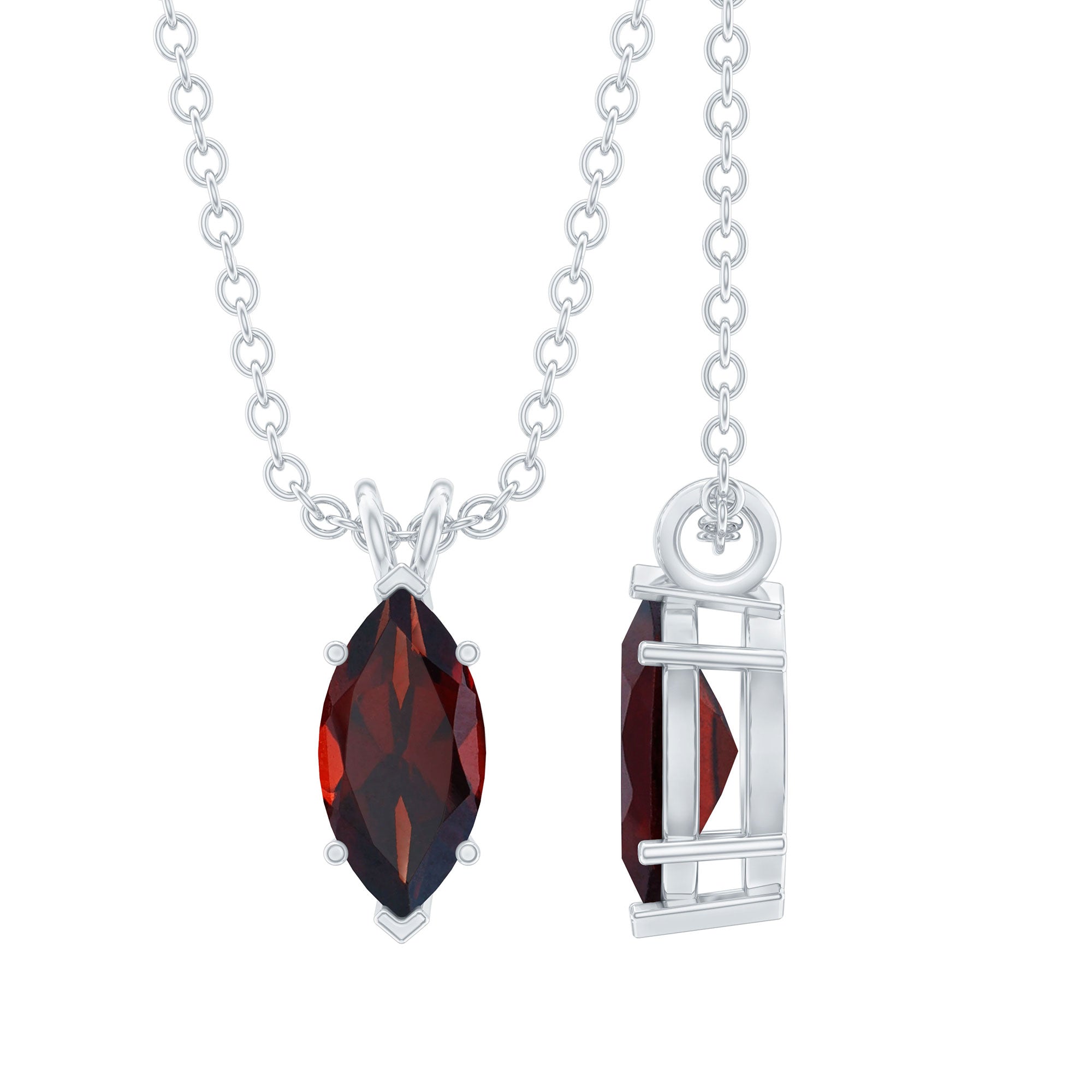 Real 0.75 Carat Garnet Marquise Necklace with Chain AAA 92.5 Sterling Silver - Rosec Jewels