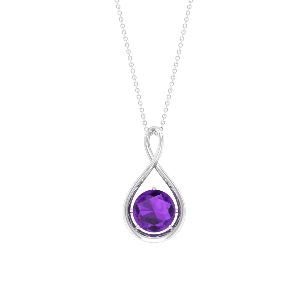 Rosec Jewels - Solitaire Real Amethyst Infinity Pendant Necklace in Silver