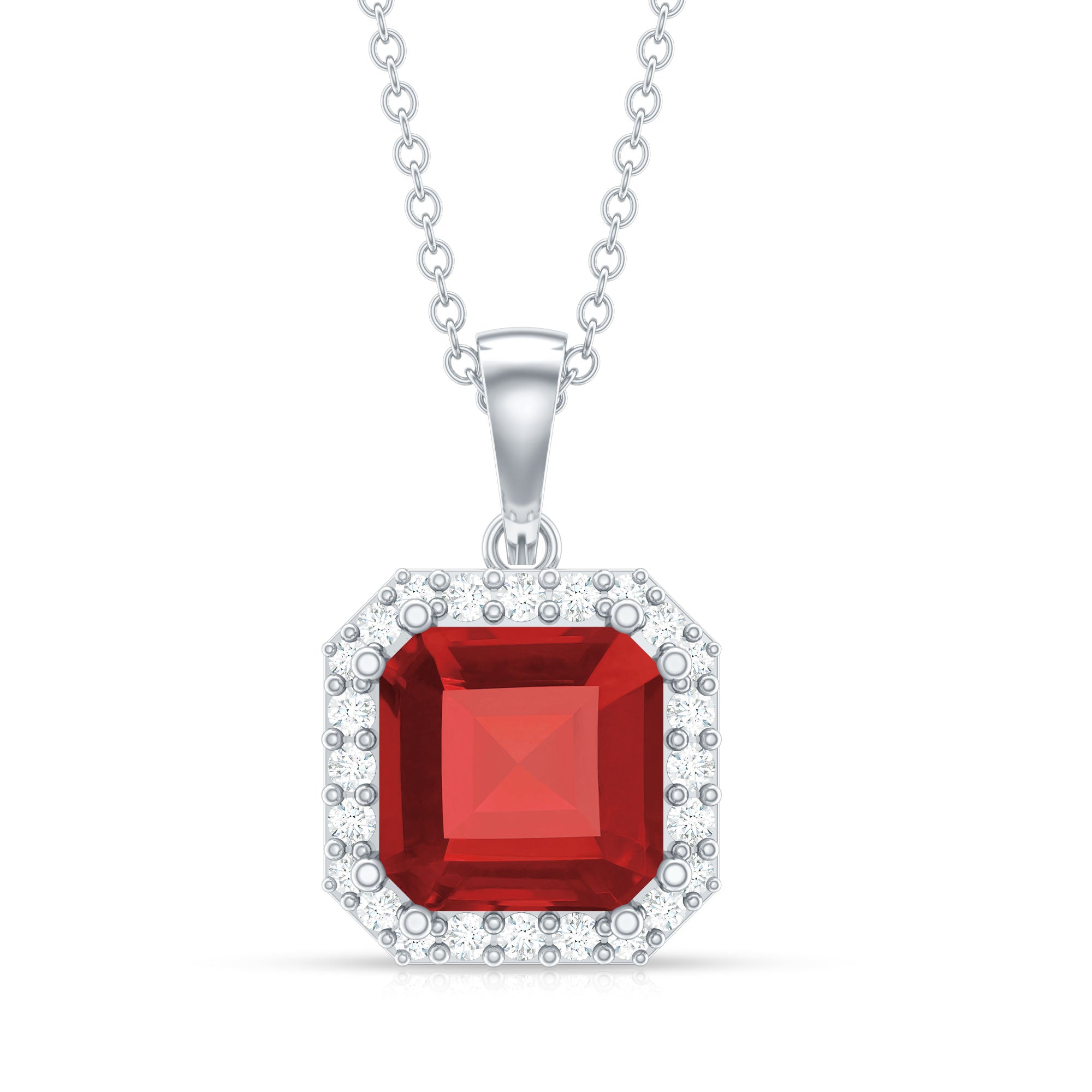 4.8 Carat Asscher Cut Lab Grown Ruby Necklace With Diamond AAAA - Rosec Jewels