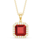 4.8 Carat Asscher Cut Lab Grown Ruby Necklace With Diamond AAAA - Rosec Jewels