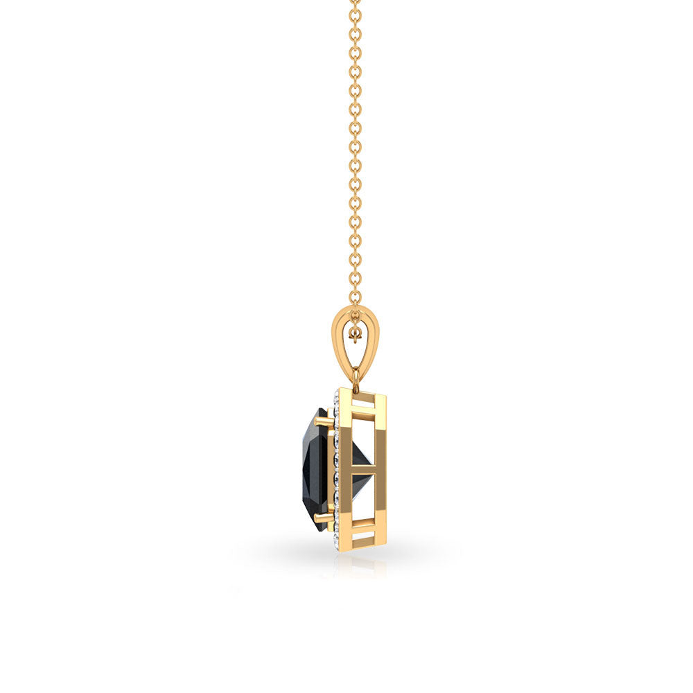 Asscher Cut Black Spinel Halo Pendant with Diamond Black Spinel - ( AAA ) - Quality - Rosec Jewels