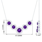 Amethyst Five Stone and Moissanite Halo Necklace in Gold Amethyst - ( AAA ) - Quality - Rosec Jewels