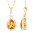 Rosec Jewels-Certified Citrine and Diamond Teardrop Pendant Necklace with Silver Chain