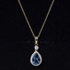 1.75 Carat London Blue Topaz Teardrop Necklace with Moissanite Halo AAA 92.5 Sterling Silver - Rosec Jewels