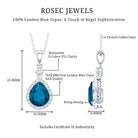 1.75 Carat London Blue Topaz Teardrop Necklace with Moissanite Halo AAA 92.5 Sterling Silver - Rosec Jewels