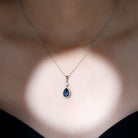 Certified London Blue Topaz Teardrop Necklace with Moissanite Halo AAA - Rosec Jewels
