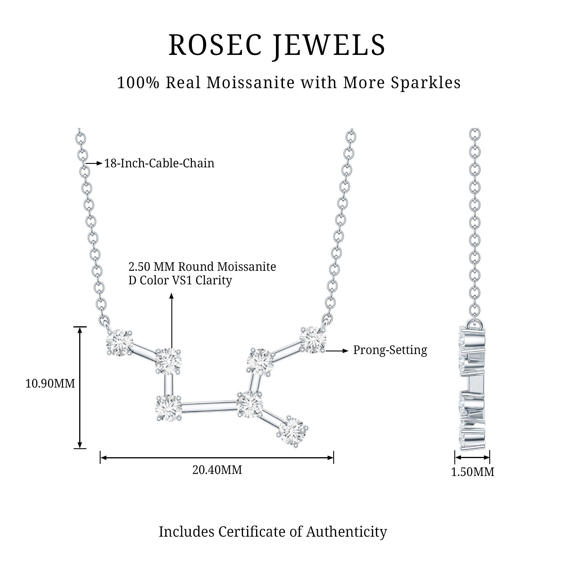 Moissanite Virgo Zodiac Constellation Necklace D-VS1 - Rosec Jewels