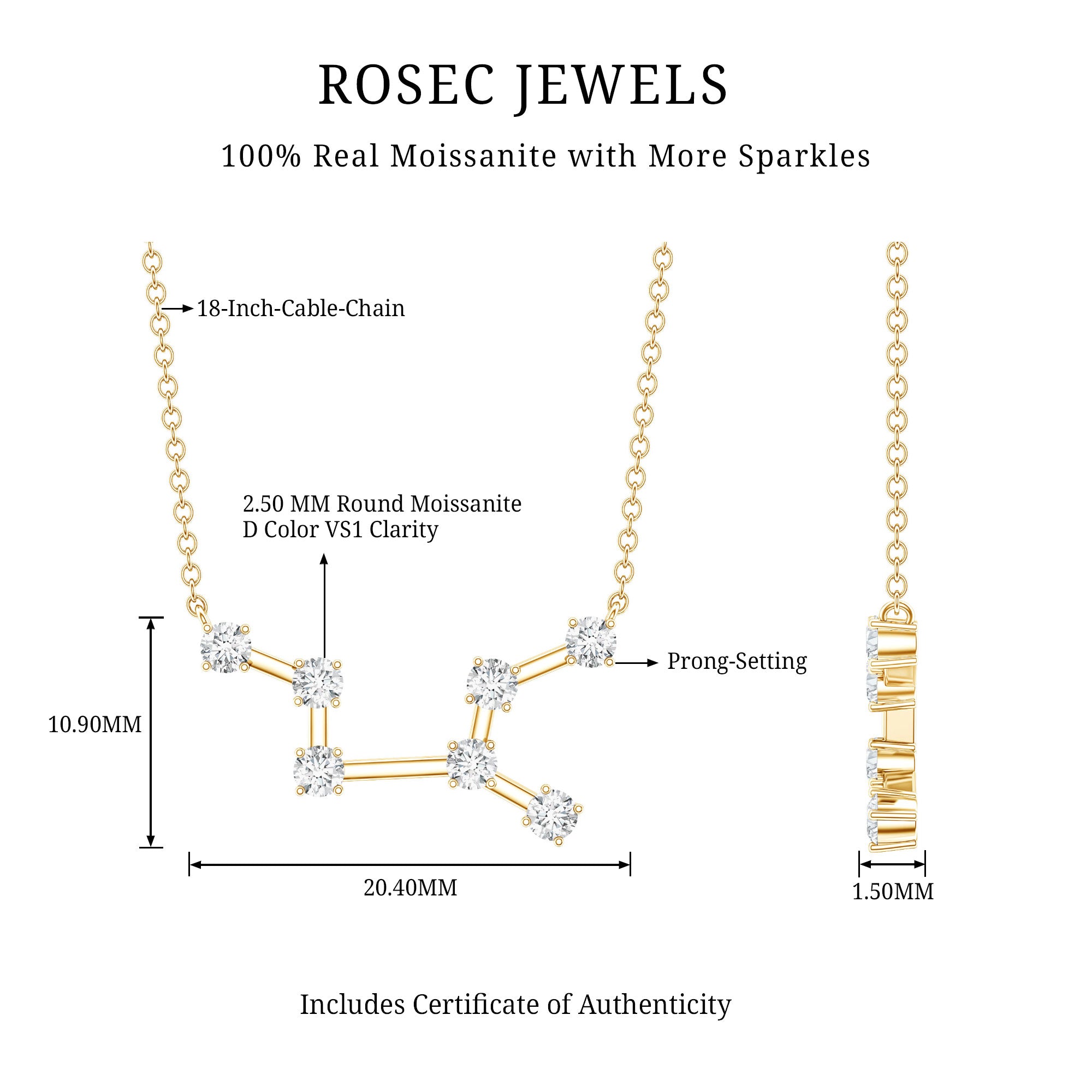 Moissanite Virgo Zodiac Constellation Necklace D-VS1 - Rosec Jewels