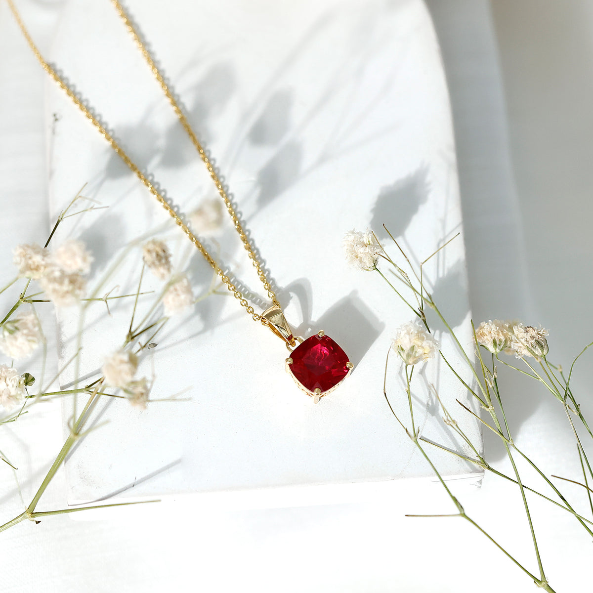 2 Carat Lab Created Ruby Solitaire Necklace With Chain AAAA - Rosec Jewels