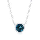 0.6 Carat Round London Blue Topaz Solitaire Necklace in Bezel Setting AAA - Rosec Jewels