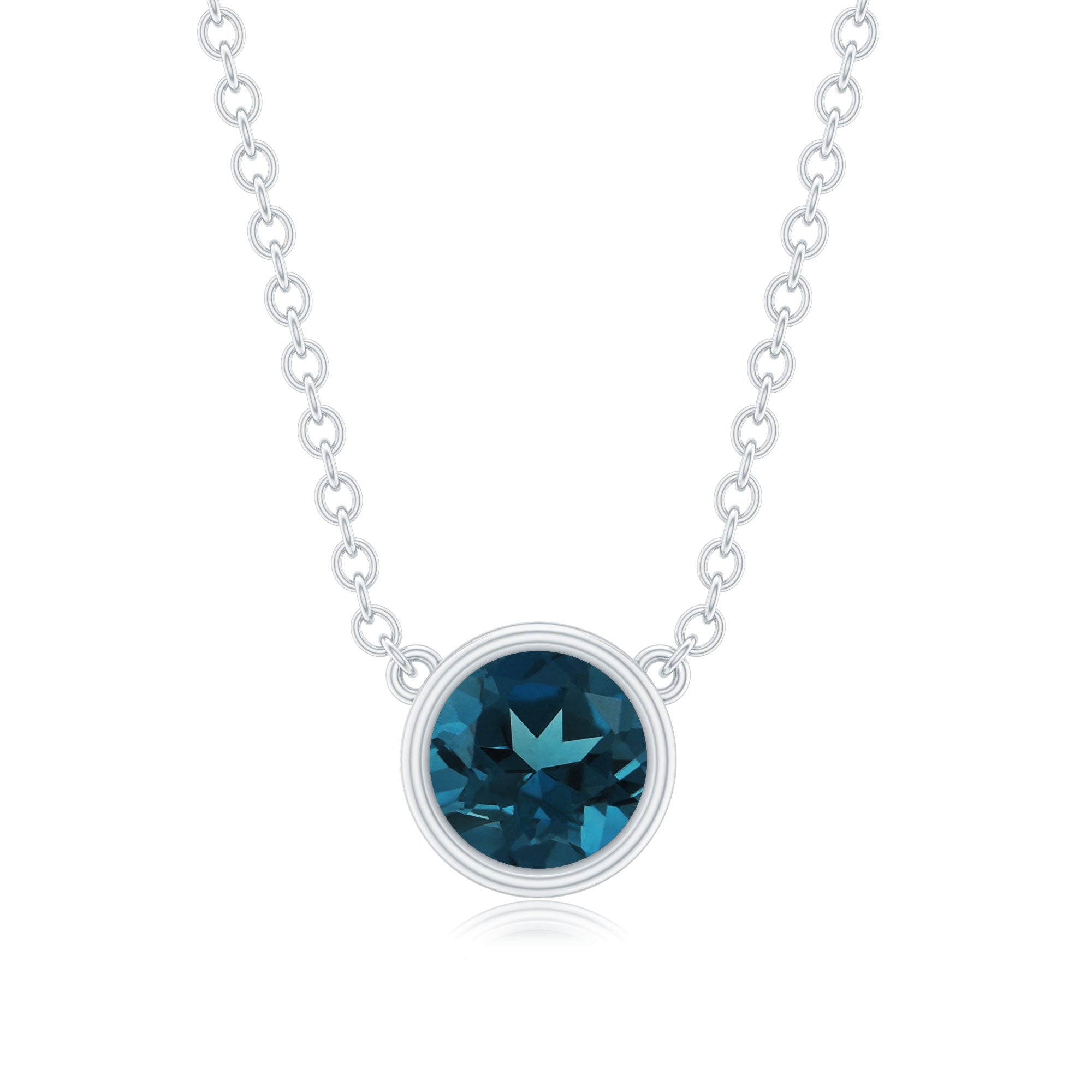 0.6 Carat Round London Blue Topaz Solitaire Necklace in Bezel Setting AAA - Rosec Jewels