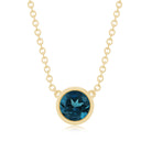0.6 Carat Round London Blue Topaz Solitaire Necklace in Bezel Setting AAA - Rosec Jewels