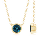 0.6 Carat Round London Blue Topaz Solitaire Necklace in Bezel Setting AAA - Rosec Jewels