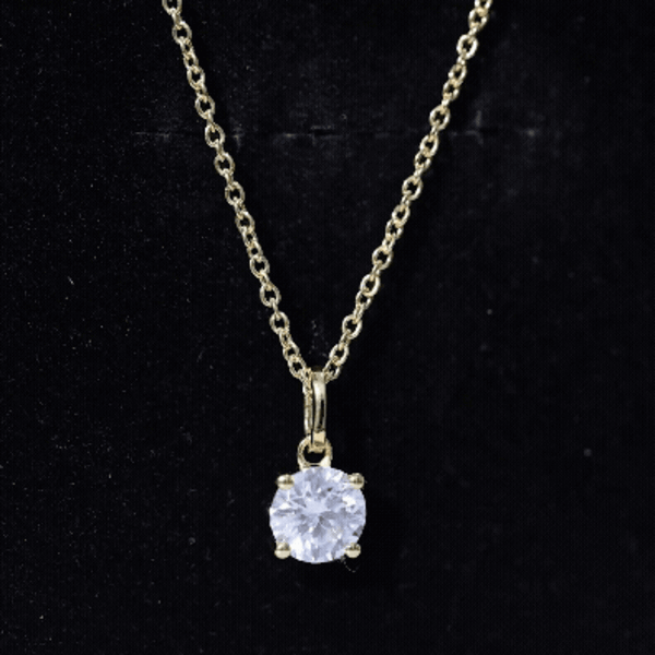 Certified 1 Carat Round Brilliant Cut Moissanite Solitaire Necklace With Silver Chain D-VS1 14K Yellow Gold Plated Silver - Rosec Jewels
