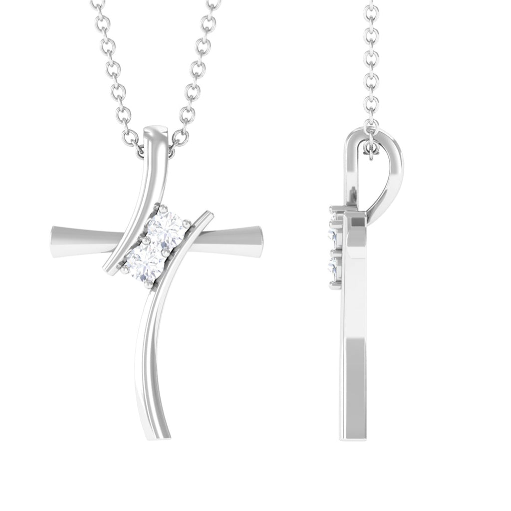 Rosec Jewels - Moissanite Contemporary Bypass Cross Pendant in Silver