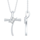 Certified Moissanite Cross Pendant Necklace in sterling Silver D-VS1 92.5 Sterling Silver - Rosec Jewels