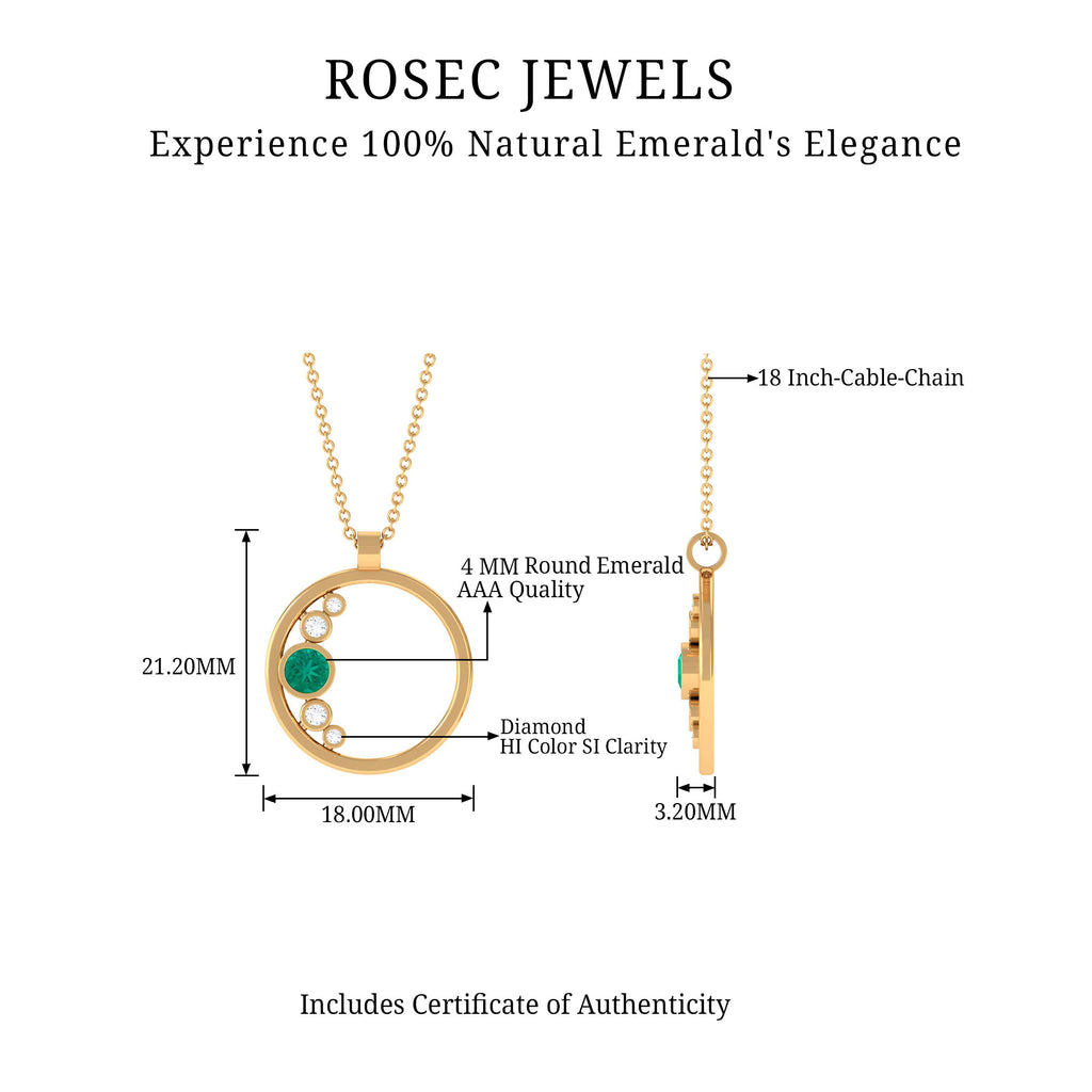 Emerald and Diamond Open Circle Pendant Necklace with Chain Emerald - ( AAA ) - Quality - Rosec Jewels