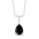 Pear Shape Black Onyx Solitaire Pendant with Diamond AAA - Rosec Jewels