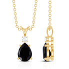Pear Shape Black Onyx Solitaire Pendant with Diamond AAA - Rosec Jewels